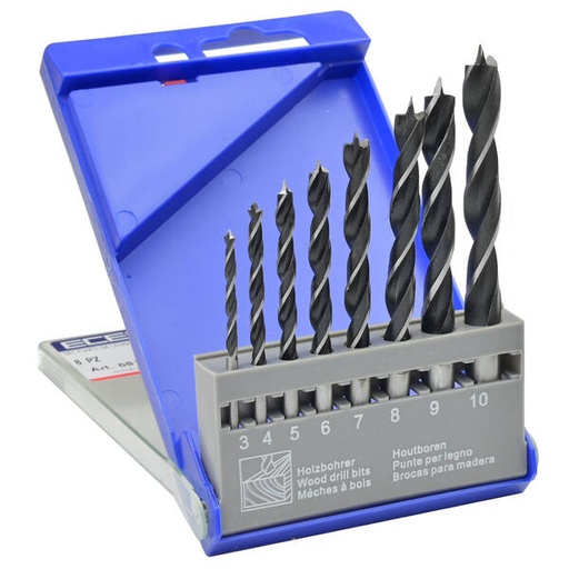 [60100] Estuche plást. 8 brocas madera 3 puntas 4-10mm