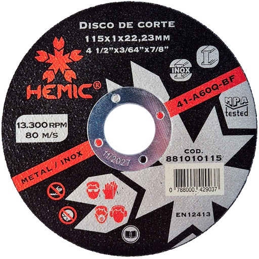 [881010115] Disco de Corte Hemic 115x1x22,23mm