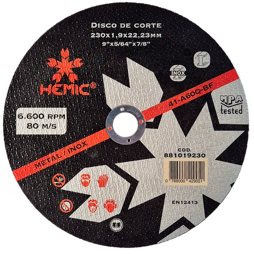 [881019230] Disco de Corte Hemic 230x1,9x22,23mm