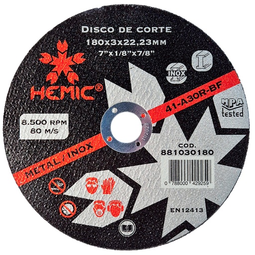 [881030180] Disco de Corte Hemic 180x3x22,23mm