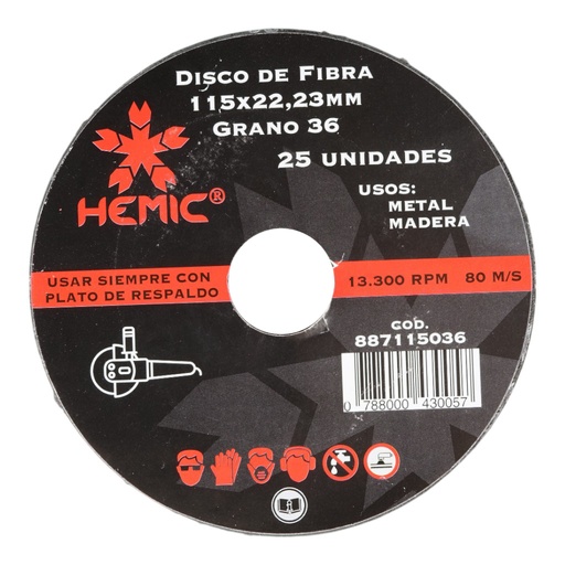 [887115036] Disco de fibra HEMIC 115mm Gr.36